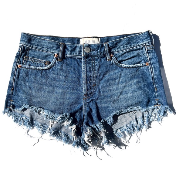 Free People We the Free Cayman Blue Denim Loving Good Vibrations Cutoff Shorts - Picture 4 of 8